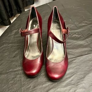 Maroon wedge Mary Jane type shoes